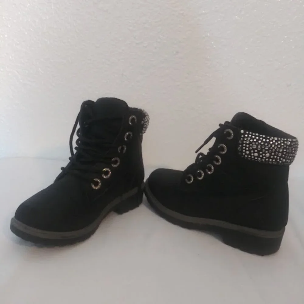 Black and silver rhinestone ankle boots girls size 13